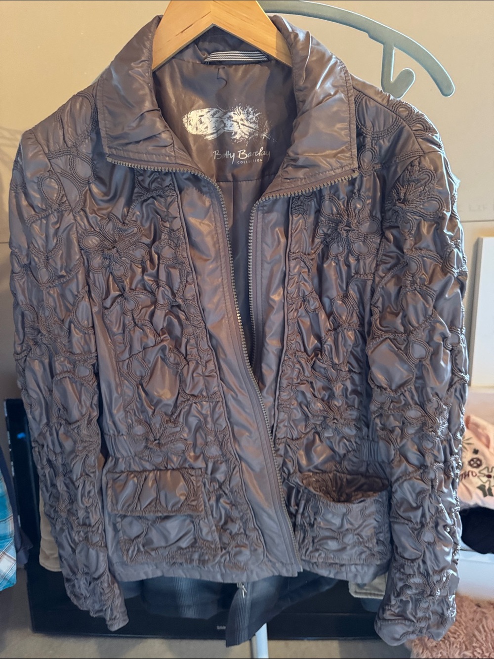 Betty Barclay Women's Metallic Taupe Bomber Jacket